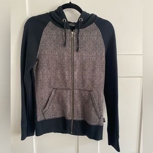 Prana Kasey Full Zip Hoodie Yoga Jacket Women Small Black Gray Geometric Print